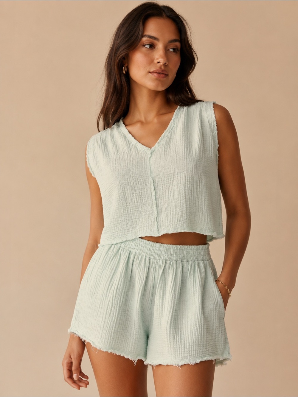 Michael Stars Mint Gauze Elastic Waist Shorts Small with Large Top